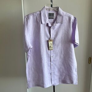 NWT Stitch Note designer 100% European linen button down shirt Purple Lavender M